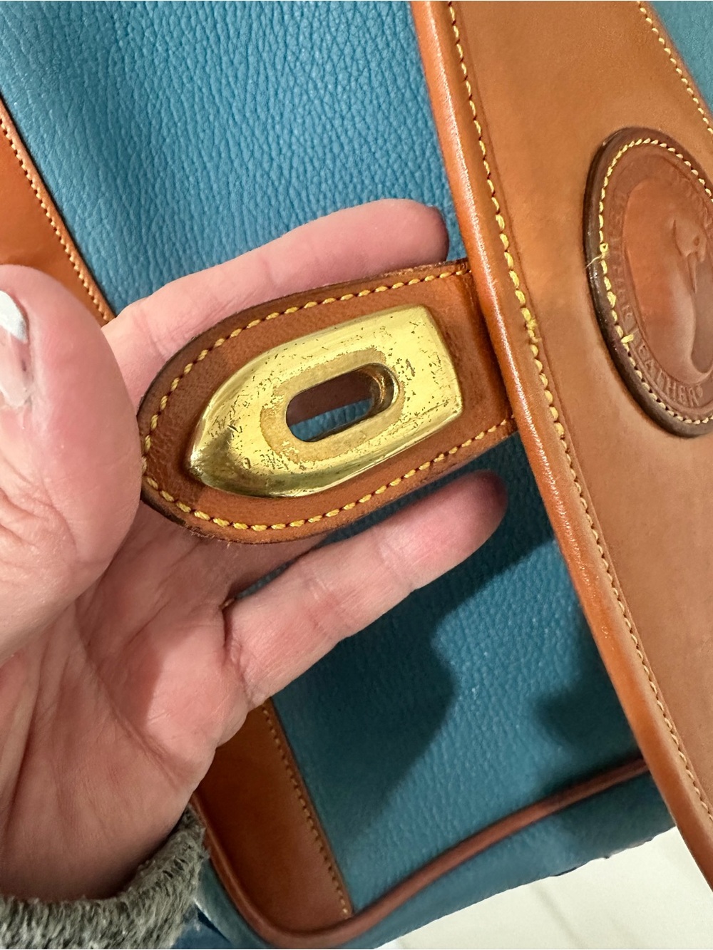 Dooney & Bourke Blue and Brown Vintage Leather Satchel - Picture 3 of 7